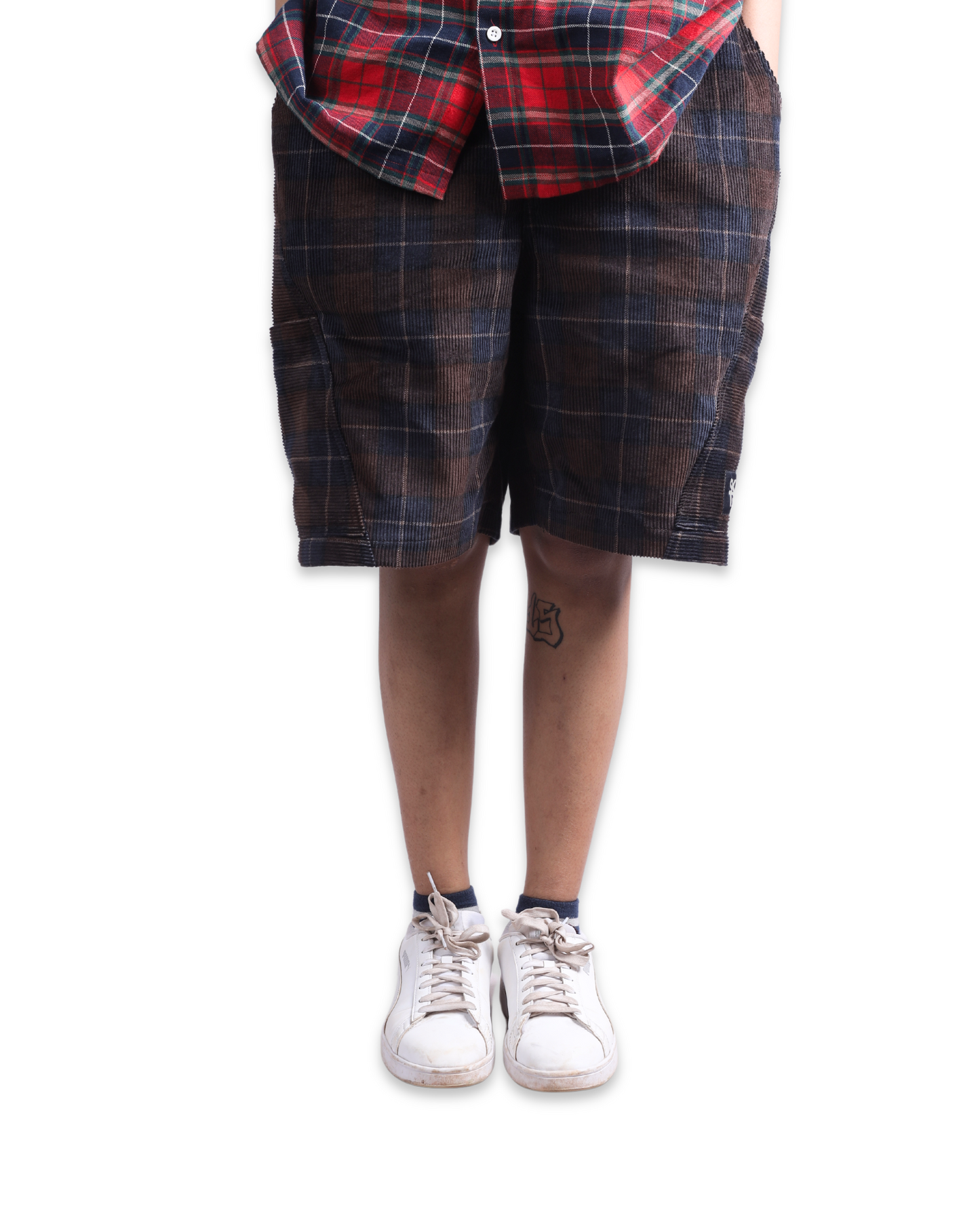 PRINTED PLAID CORDUROY SHORTS