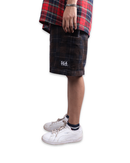 PRINTED PLAID CORDUROY SHORTS