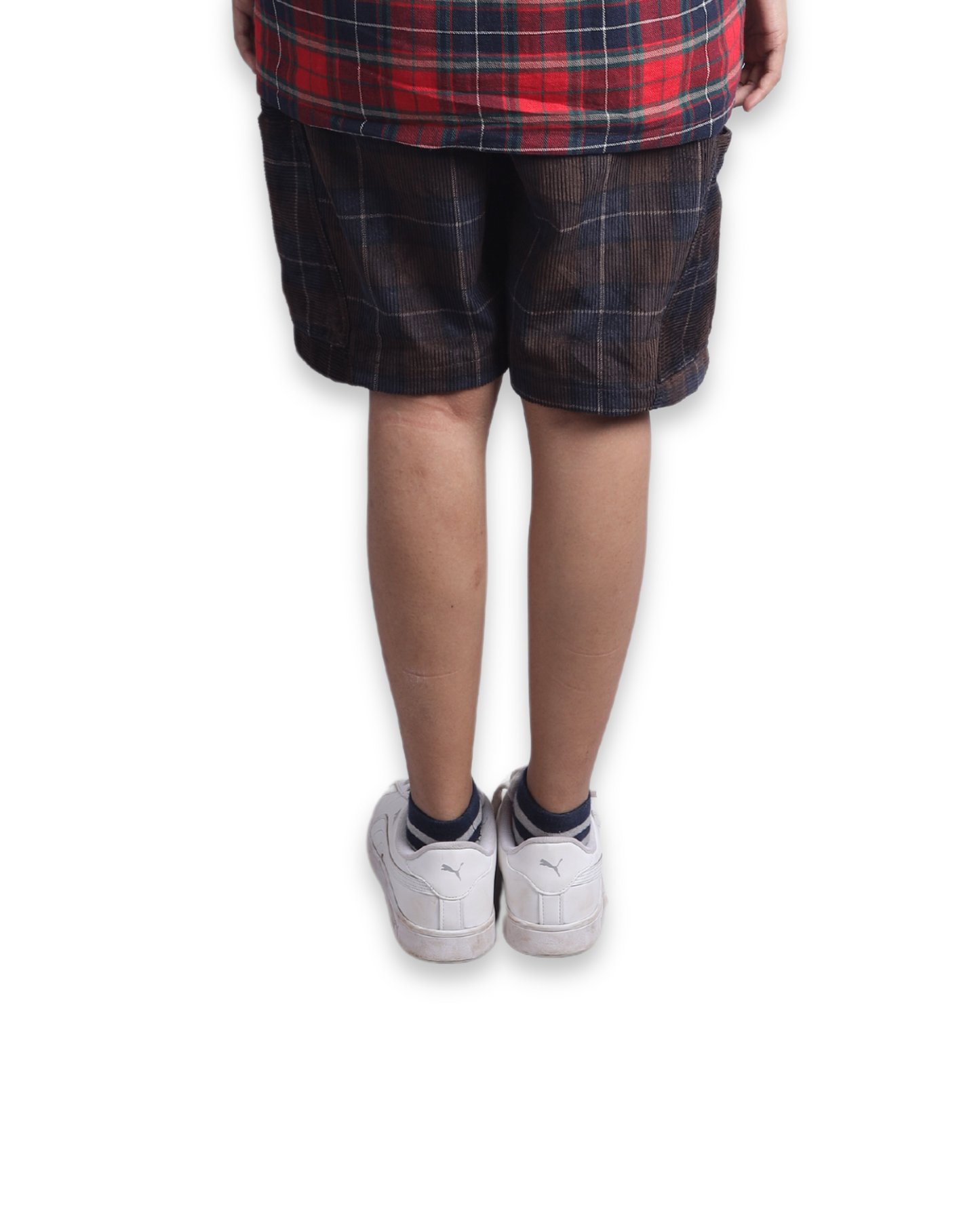 PRINTED PLAID CORDUROY SHORTS