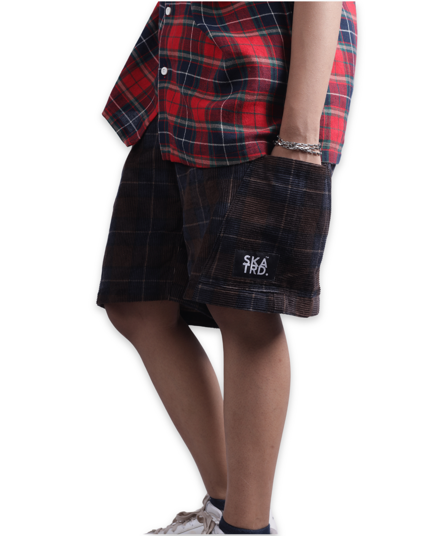 PRINTED PLAID CORDUROY SHORTS